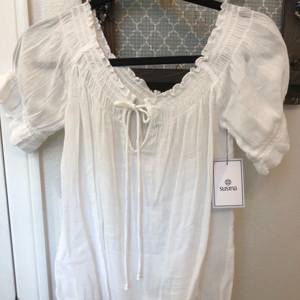 over the shoulder white top